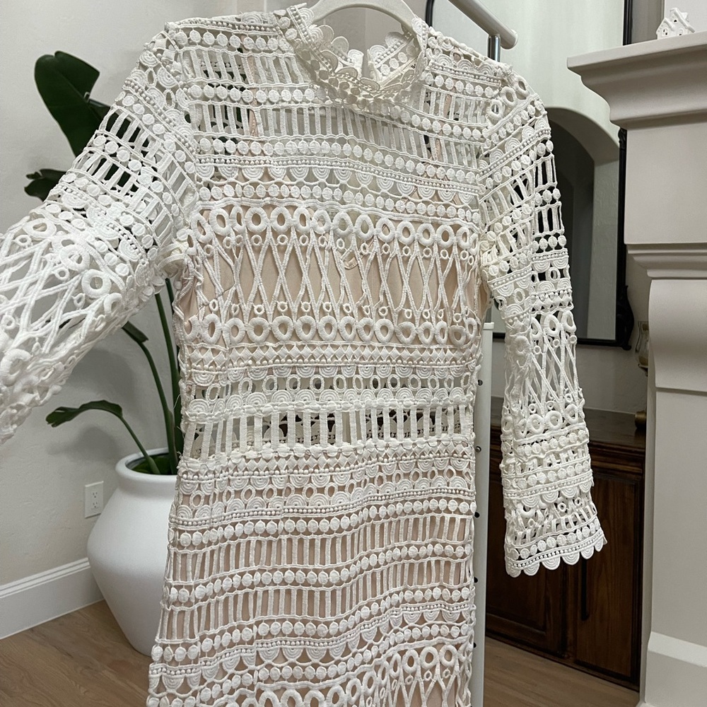 Crochet knit bridal white maxi midi dress Zimmerman Cult Gia lace gown portrait